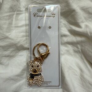 NWT Chloe Accessory Sparkly Gold Teddy Bear with Black Scarf Keychain